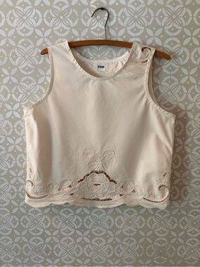 Womens Embroidered Sleeveless Crop Top - Cream